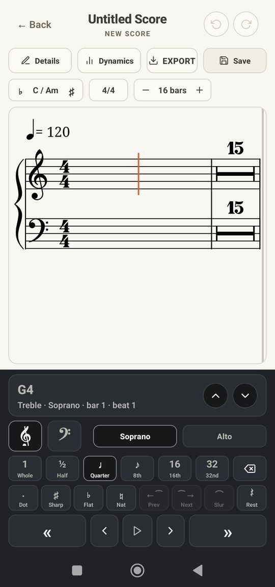 Score editor with note entry keys